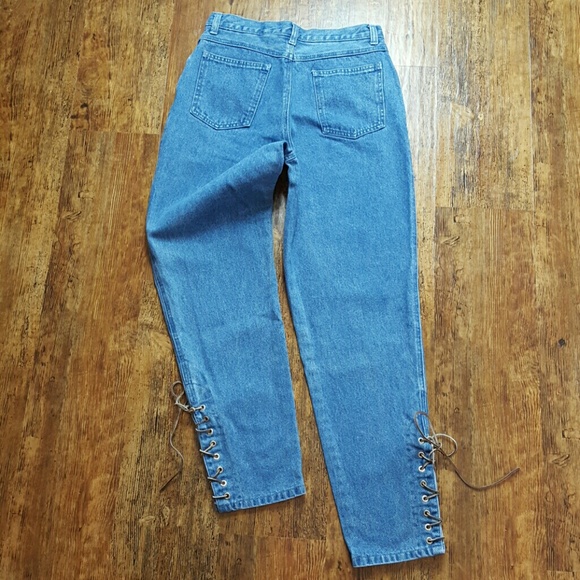 SOLD Vintage Stefano Leather Lace-up Boho Mom Jeans - Picture 4 of 8